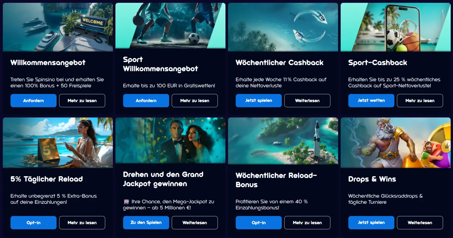 Spinsino Casino Boni und Aktionen