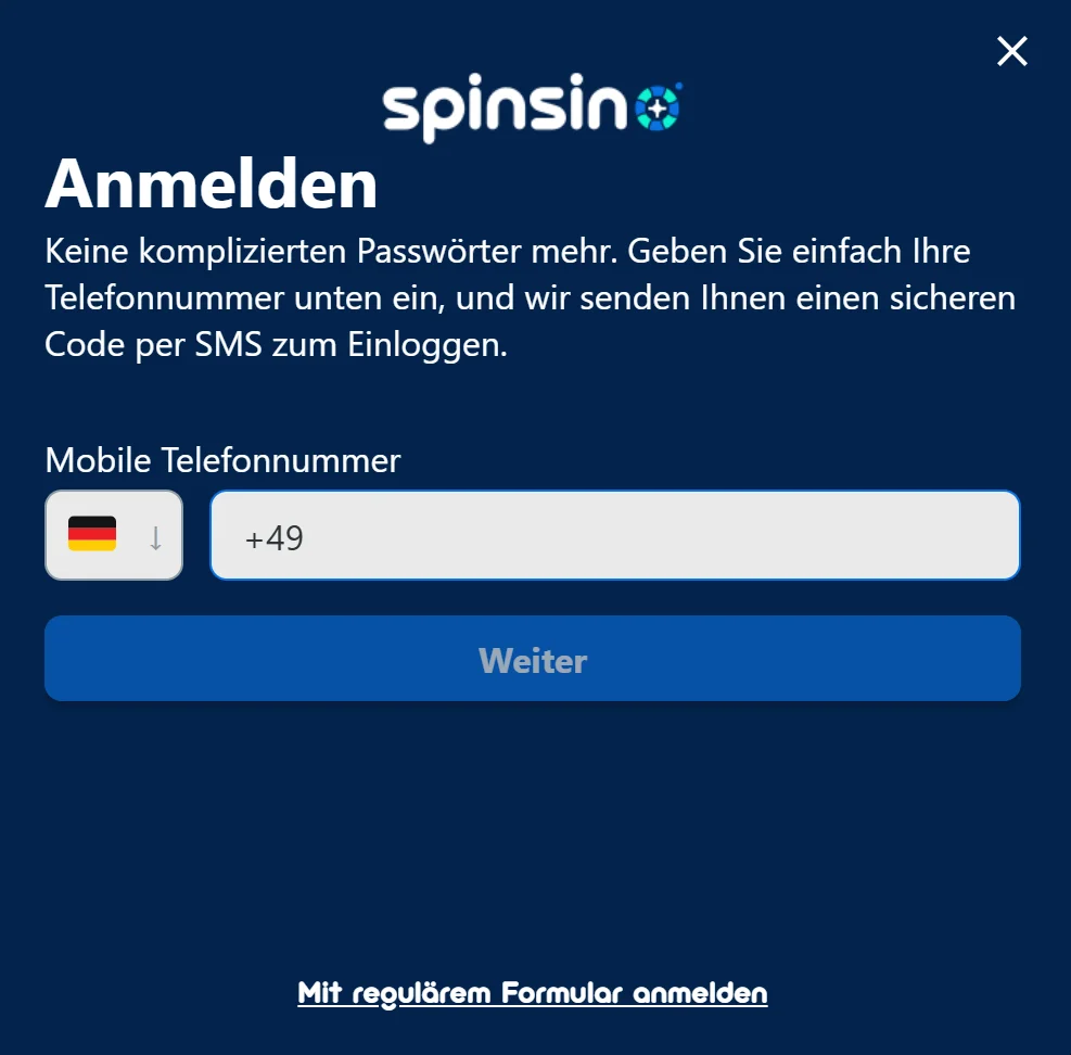 Spinsino Casino Registrierung und Login