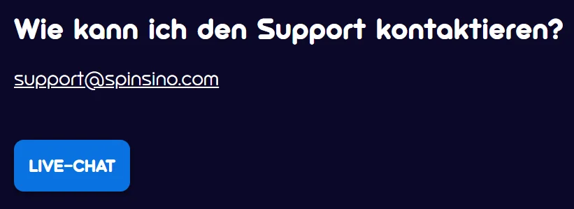 Spinsino Casino Kundensupport